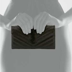 YSL Monogram Large Flap Wallet in Grained Leather